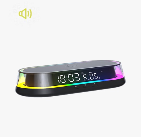 اولز - شاحن لاسلكي TimePower مع مصباح LED ومكبر صوت بلوتوث وساعة منبه 