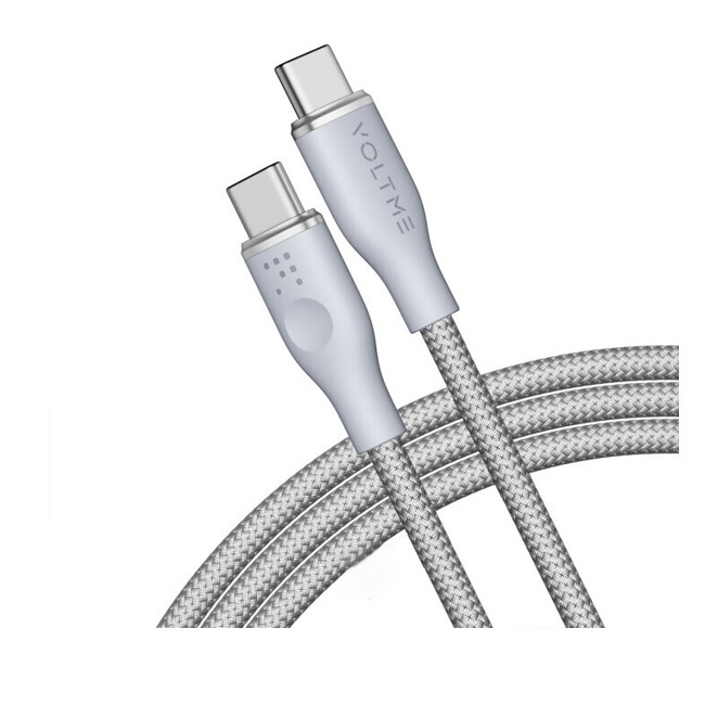 فولتمي - كابل باور لينك رووج مزدوج من النايلون تايب سي تايب سي C 5A / 1M (100W) جراي 