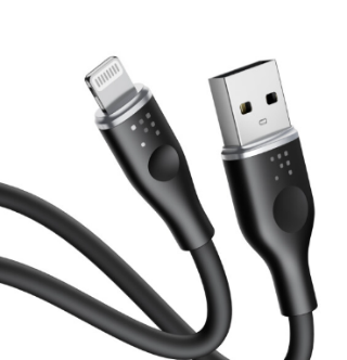 فولتمي كابل  باور لينك السيليكون USB A إلى Lightning 3A / 1.2M موصل من سبائك الزنك / أسود 