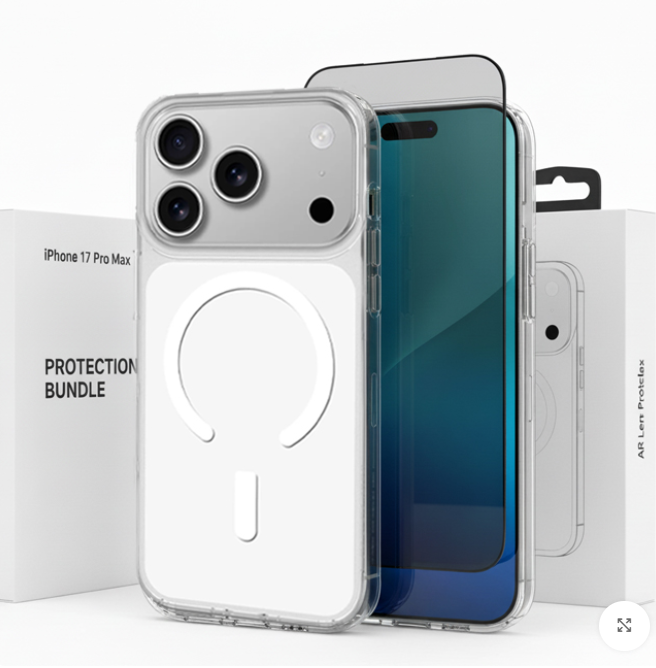 اميزنج - باقة ( كفر + حمايه شاشه + حماية عدسات ) ايفون 17 برو ماكس -               iPhone 17 Pro Max Protection Bundle Pack 
