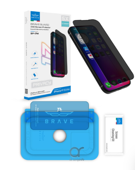 بريف - واقي شاشة ايفون 17 برو ماكس بريفسي زجاج مقوى – صلابة 9H، حماية كاملة، مضاد للبصمات، متوافق مع الكفر