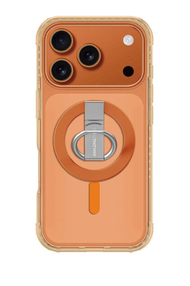 اميزنج -  ايفون 17 برو -  Titan Pro مع مجموعة حلقة Grip + مسكة  – برتقالي