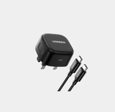 يوجرين - شاحن  USB-C بقدرة 25 واط مع كابل C-C بطول 2 متر (أسود)