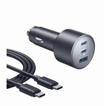 انكر - شاحن سيارة بقوة 167.5 واط بمنفذين تايب سي ومنفذ يو اس بي مع سلك تايب سي الى تايب سي - اسود 